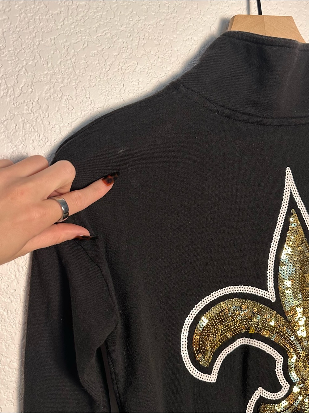 Woman’s Victoria Secret PINK Black Sequin SAINTS Long Sleeve Top - Picture 11 of 11